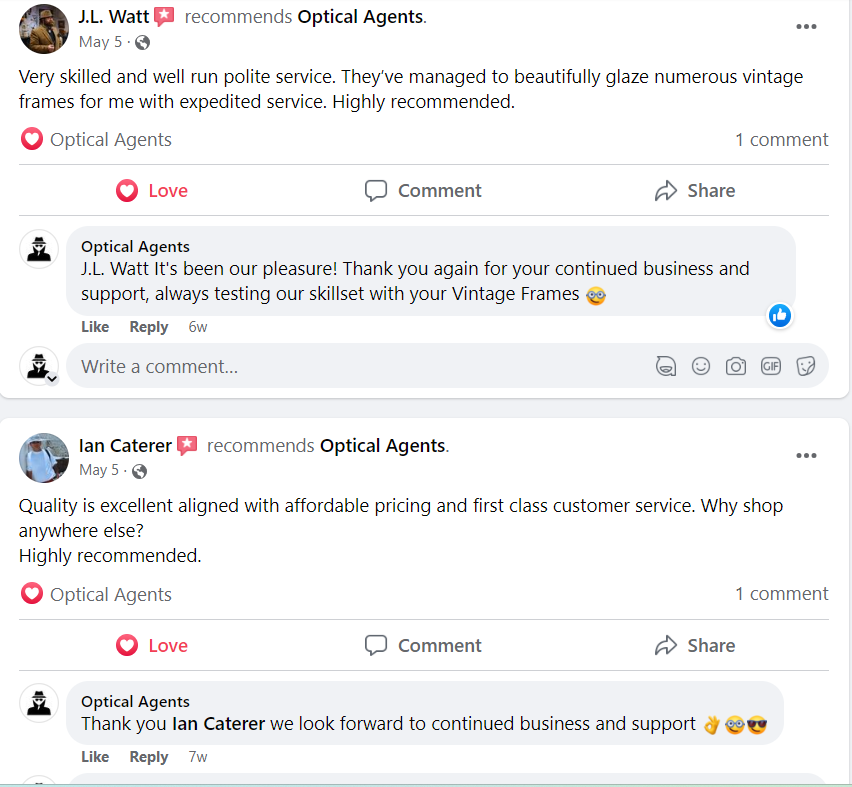 Optical Agents Facebook Reviews